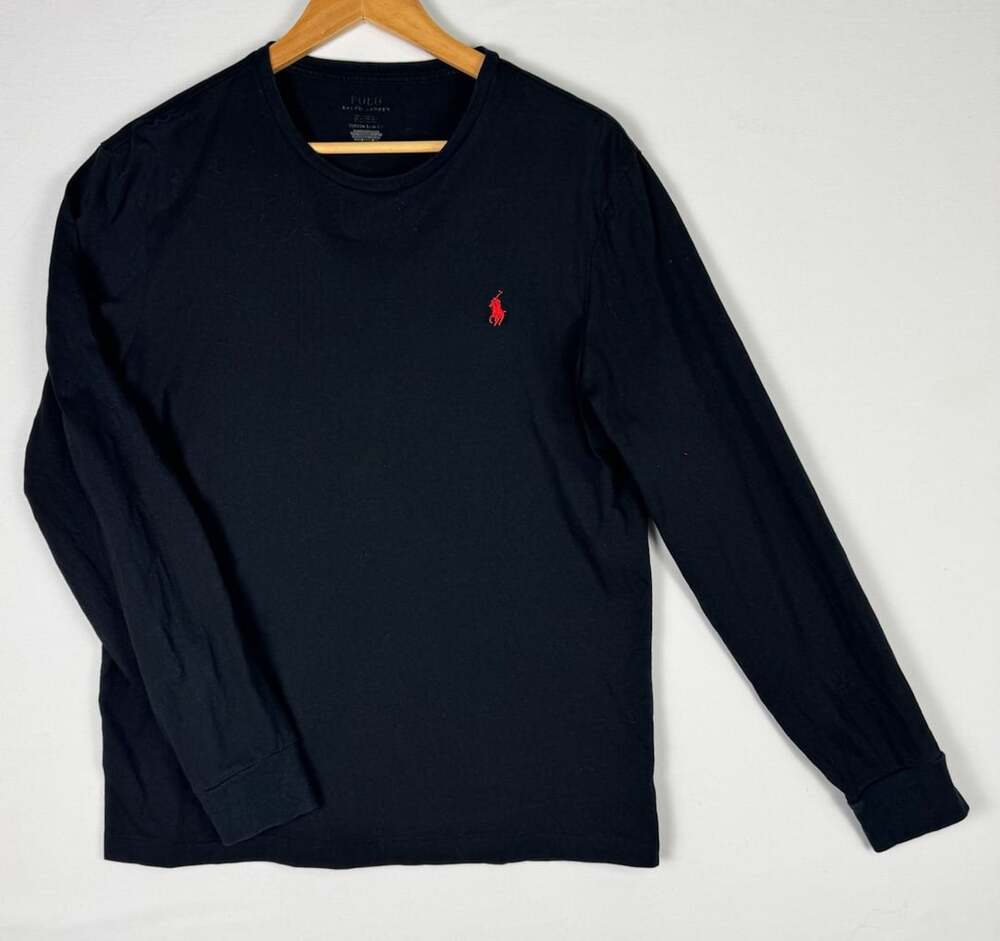 Polo Ralph Lauren Custom Slim Fit Long Sleeve T-Shirt Size L Black Red